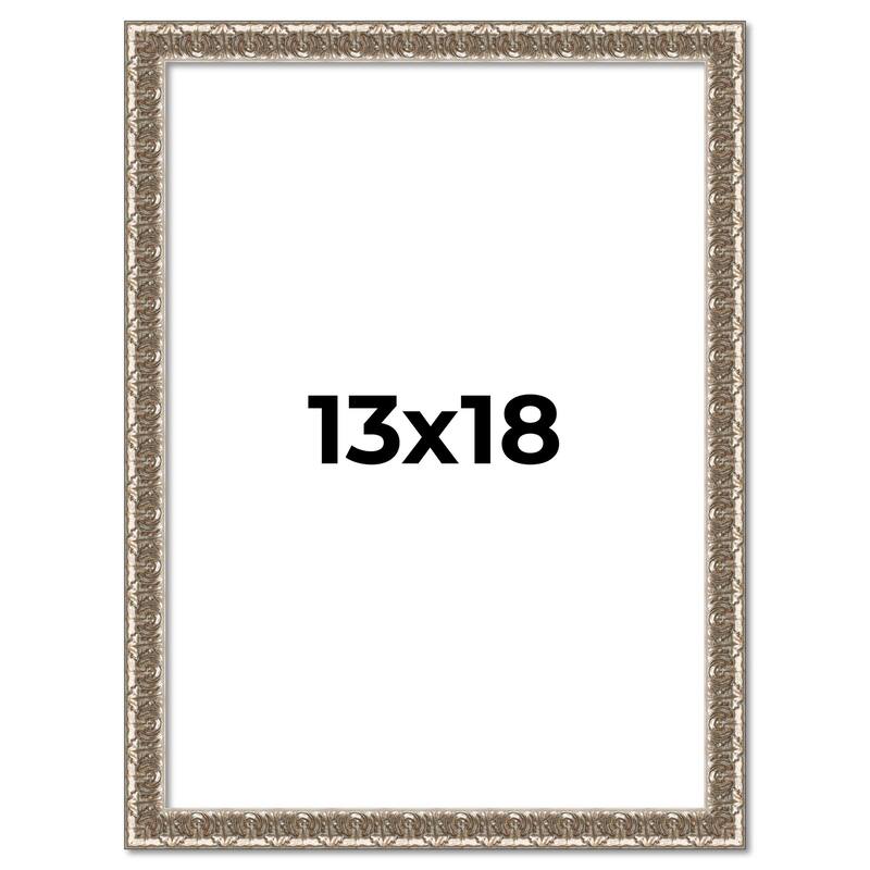13x18 Frame Silver Versailles Ornate Solid Wood Picture Frame | 1 Inch