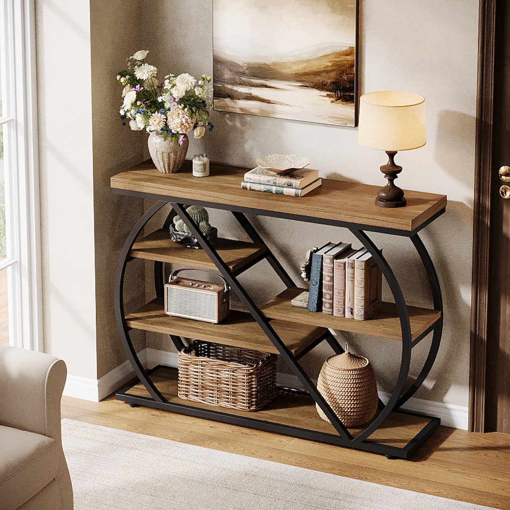 41.3" Industrial Console Table, 5-Tier Entryway Table with Shelves