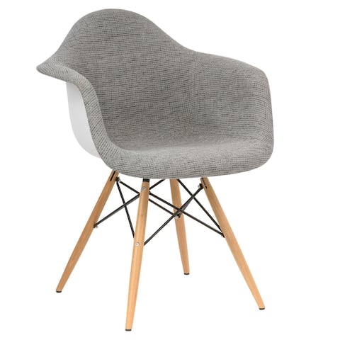 LeisureMod Willow Grey Fabric Accent Chair w/ Wooden Legs