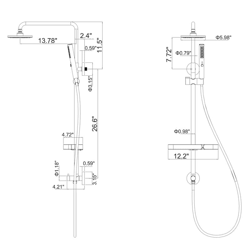 Modland 4-Way Exposed Retrofit Shower System with Rainfall & Handheld, Easy Install in Black/Nickel/Chrome