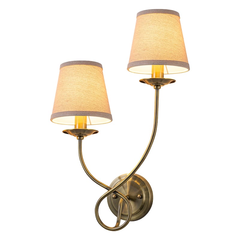 Antique Bronze Finish Wall Sconce with Trapezoid Linen Shade