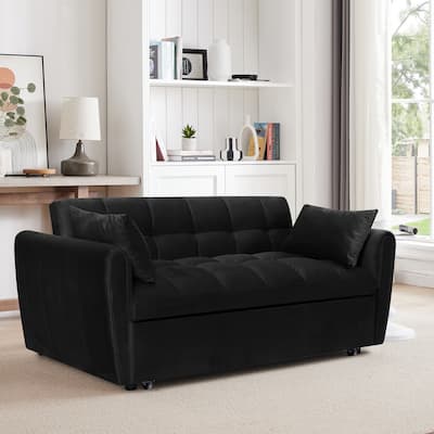 Convertible Velvet Sofa Bed, 500lb Capacity Futon with Adjustable Back and Pillows, Ideal for Apartments