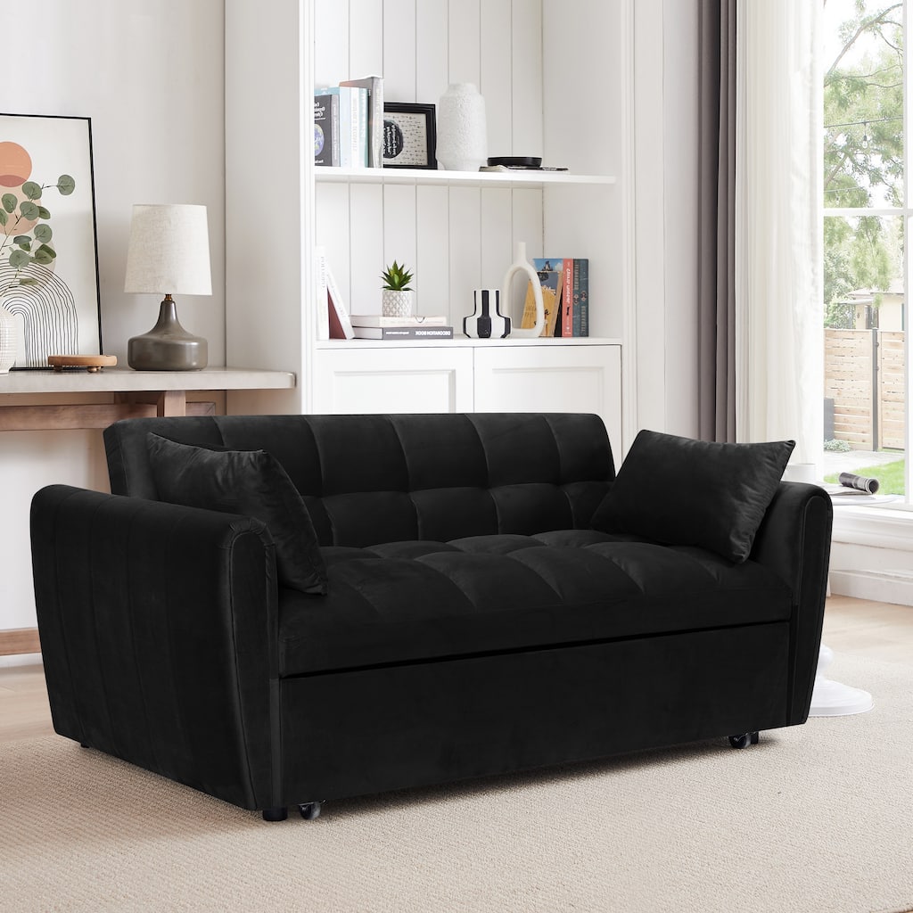 Convertible Velvet Sofa Bed, 500lb Capacity Futon with Adjustable Back and Pillows, Ideal for Apartments