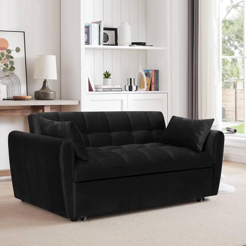Foldable Velvet Sofa Bed with Adjustable Back, 3-in-1 Convertible Futon for Small Spaces - Black