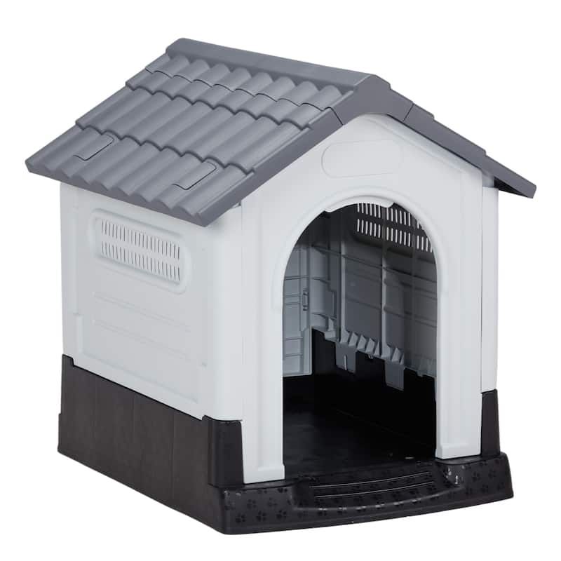 Plastic Dog House with Air Vents, Elevated Floor, Insulated Outdoor Indoor Kennel for Small Dogs
