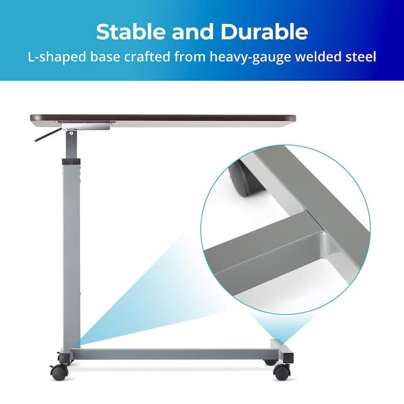 Invacare Adjustable Medical Bedside Table - Waterproof Rolling Hospital Tray Table with L-Shaped Base