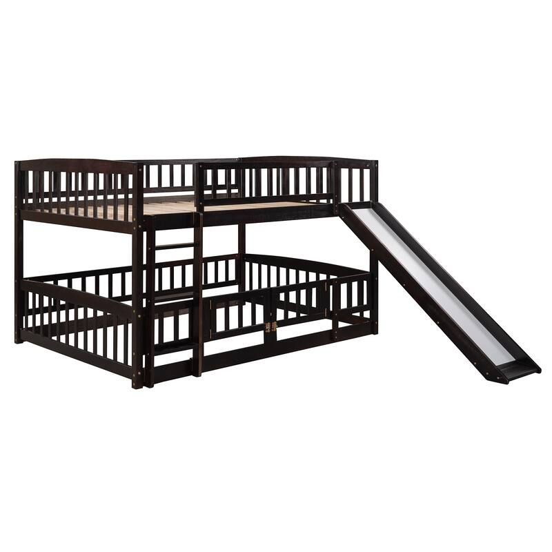 Full-Over-Full Bunk Bed with Slide and Convertible Ladder, Space-Saving Design
