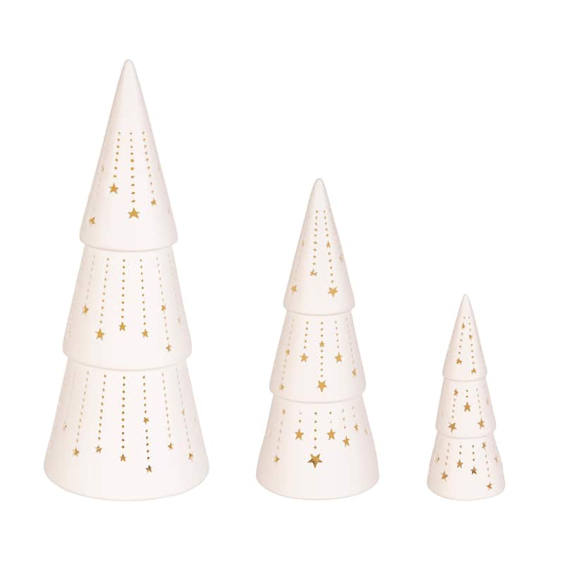 12 in. LED Ceramic Christmas Tree Table Decor Set - 12 in