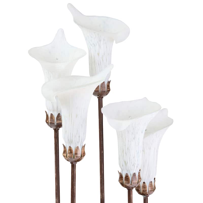 Calla Lilies River of Goods Bronze Metal and White Glass Bell Shades 19.5-Inch Table Lamp - 12" x 9" x 19.5"