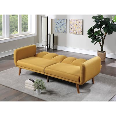 Convertible Mustard Sofa Bed - Stylish Polyfiber Couch with Extra Cushion