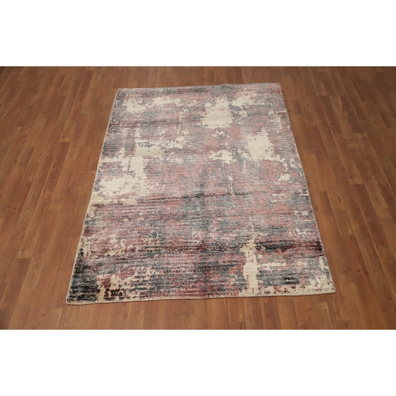 Hand Knotted Oriental Viscose Silk Carpet Modern All-Over Oranges & Rust Abstract Area Rug - 6' 5'' X 4' 7''