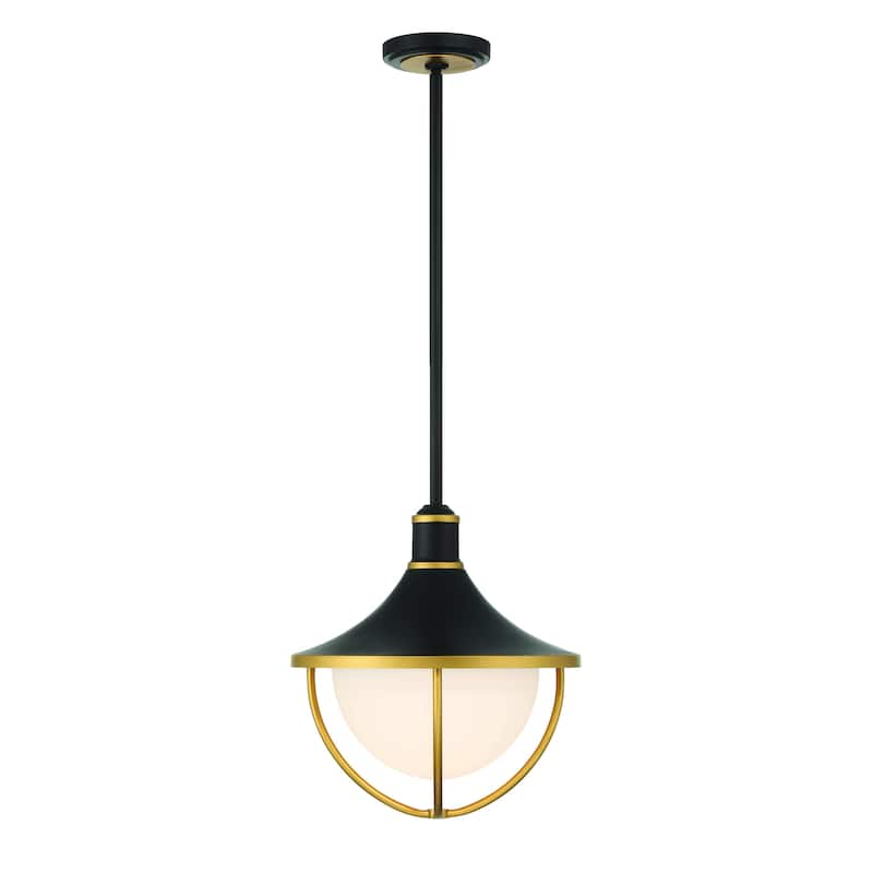 Atlas 3 Light Matte Black and Textured Gold Outdoor Pendant - 16.5"W x 17"H x 16.5"D