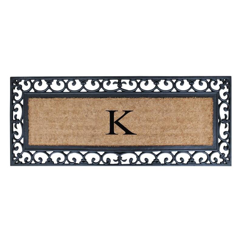 Non Slip Coir Low Profile Myla Monogrammed Entry Doormat, 17.7"x47.25" - monogrammed k