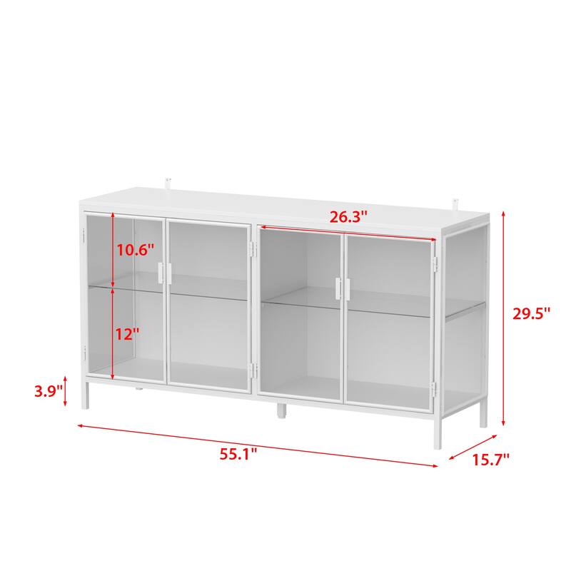 Black Metal & Glass Display Cabinet with LED Lights Accent Cabinet - 55.1"W