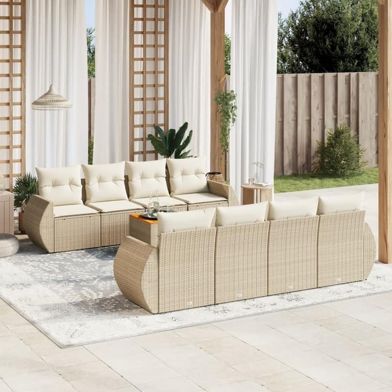 vidaXL Patio Sofa Set with Cushions Outdoor Furniture 9 Piece Poly Rattan - 24.4 x 27.6 x 27.2 - Beige and Cream