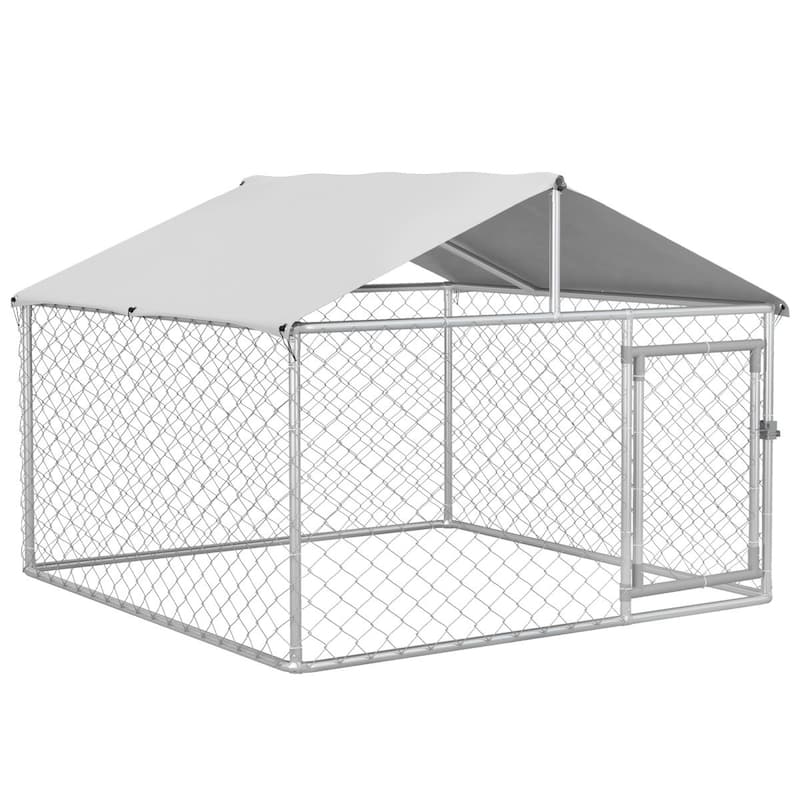 PawHut Large Outdoor Dog Kennel with Roof and Chain Link Fence