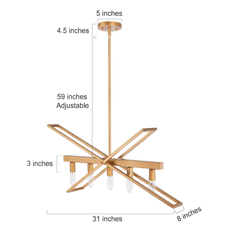 Modern Glam Geometric Chandelier Brushed Gold Ceiling Lighting for Kitchen Island Dining Room Entryway - L25.6" *W8.2" * H18"