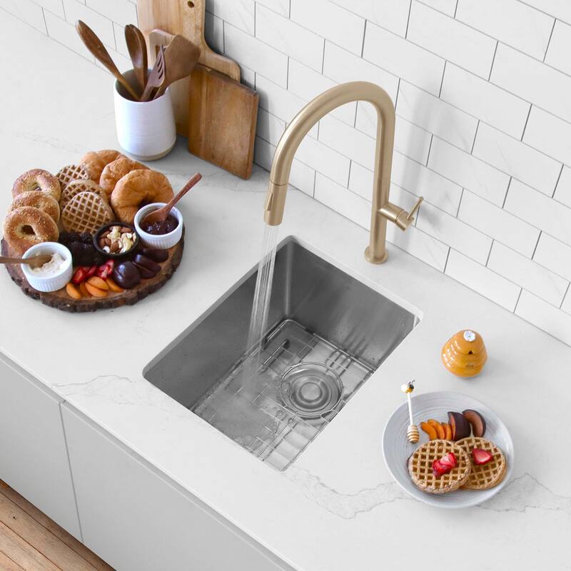 Stylish Undermount 16" Single-Bowl Stainless Steel Bar Sink S-309XG - 16" x 18" x 10" - Brushed Stainless Steel