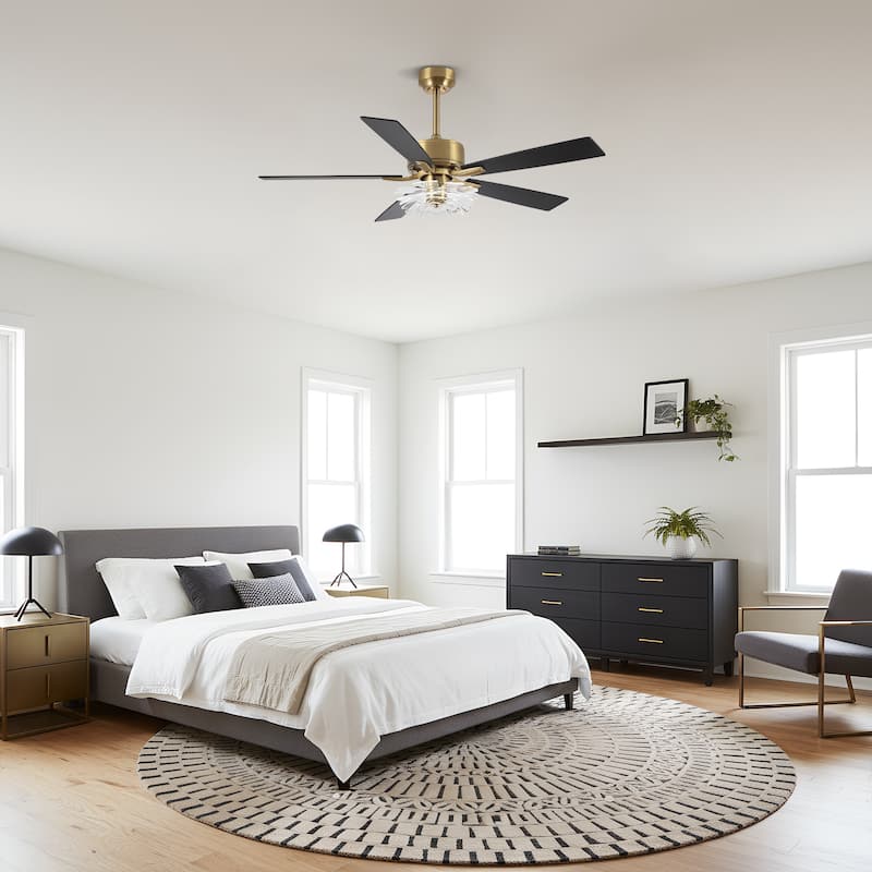 52" Modern Gold Acylic Flower Diammable Ceiling Fan with Light and Remote