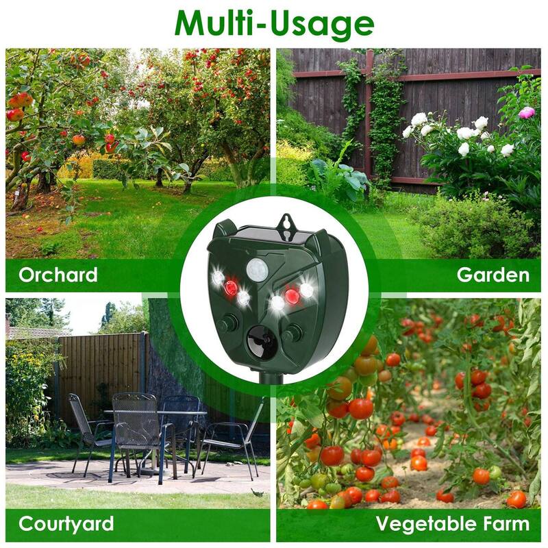 Ultrasonic Solar Animal Repeller with 5 Gears for Farm Garden Yard
