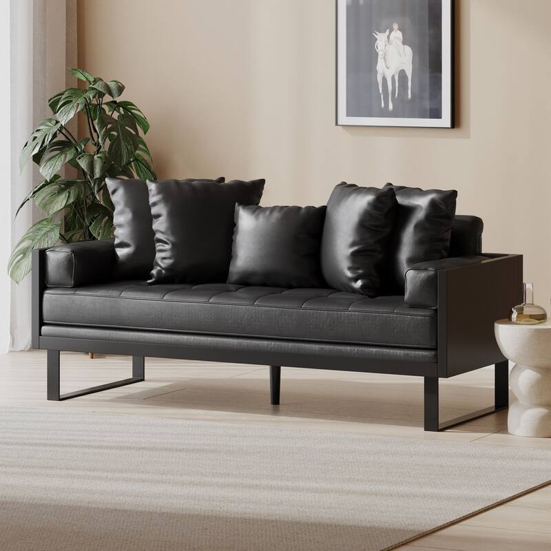 Contemporary Oversize PU Upholstered Loveseat with Pillows
