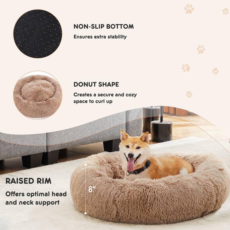 30-Inch Round Dog Bed, Washable Removable Cover, Anti-Slip Bottom, Supportive Foam Mat for Indoors