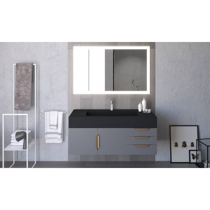 Nile 48" Wall Mounted Bathroom Vanity Set w/ Black Top