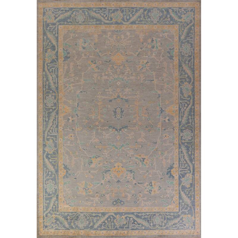 Hand Knotted Oriental 100% Wool Carpet Transitional All-Over Greys & Charcoal Oushak Area Rug - 12' 0'' X 9' 5''
