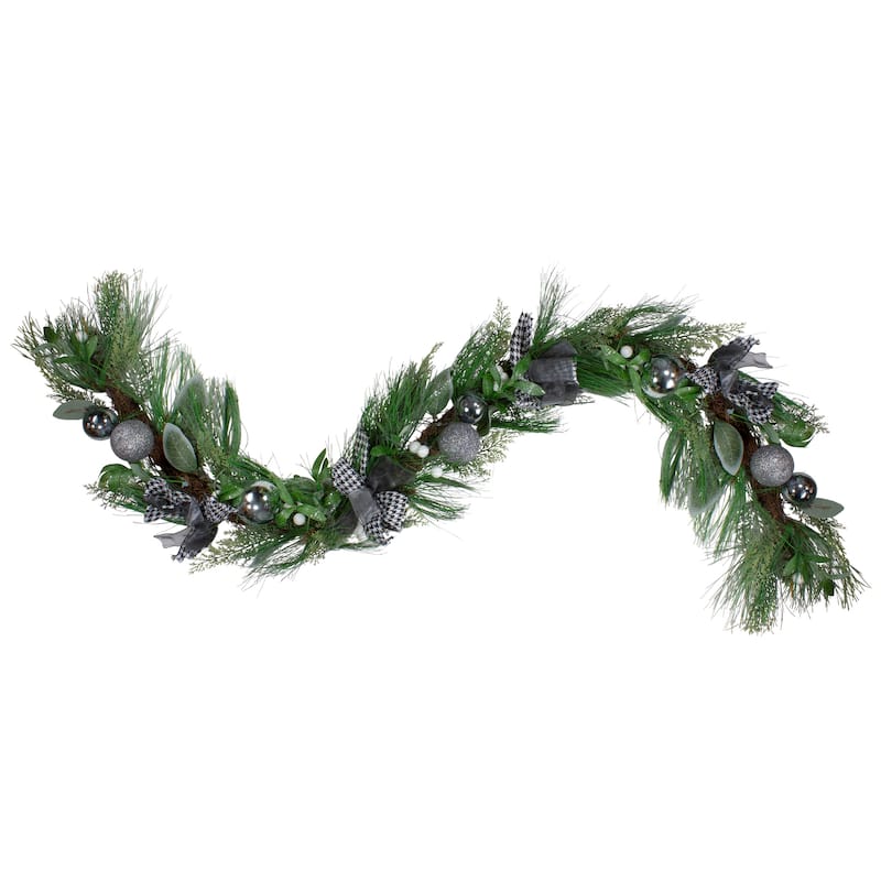 6' x 12" White Berries and Plaid Bows Artificial Christmas Garland - Unlit