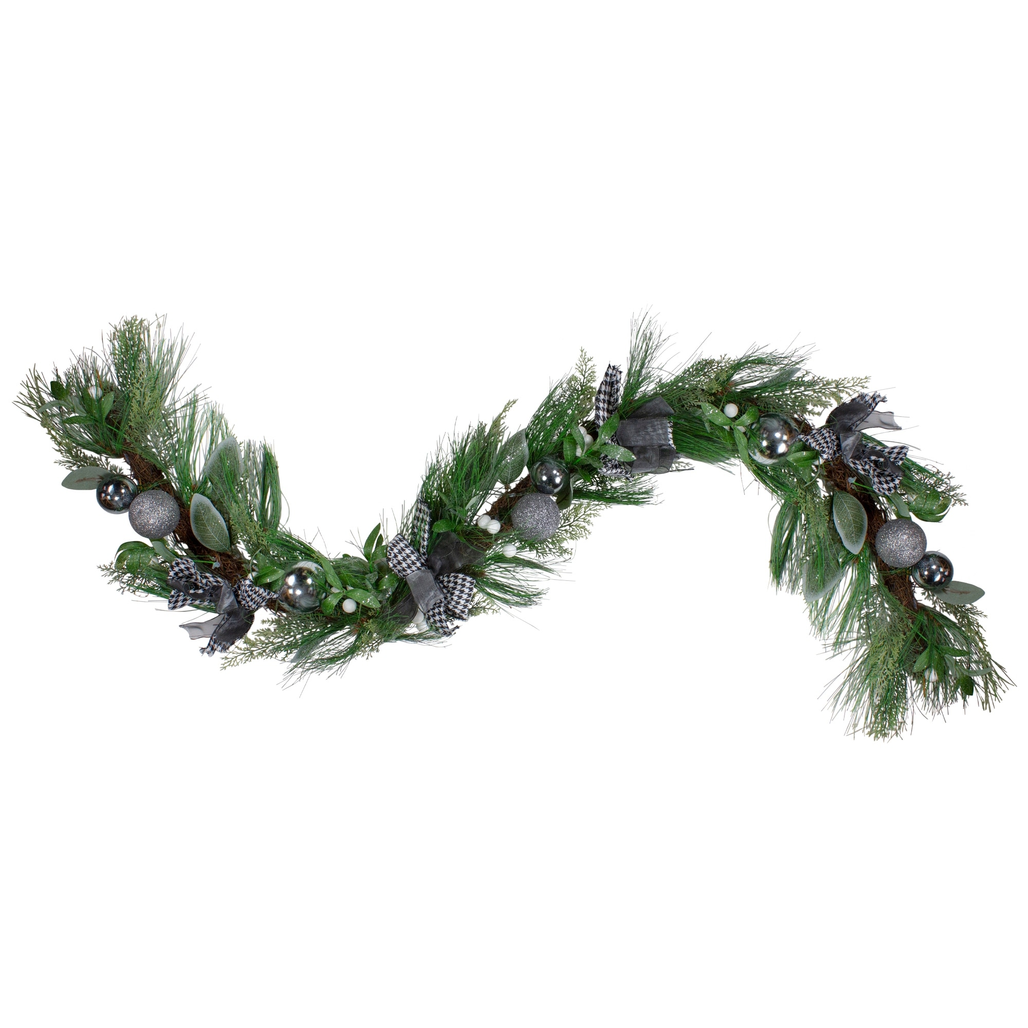 6' x 12" White Berries Plaid Bows Artificial Christmas Garland - Unlit