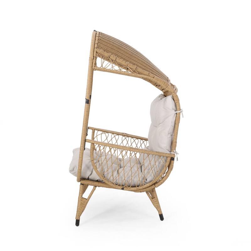 Roomfitters Outdoor Wicker Egg Chair with Canopy, Teardrop Lounge Seating and Soft Cushions for Patio Garden Balcony