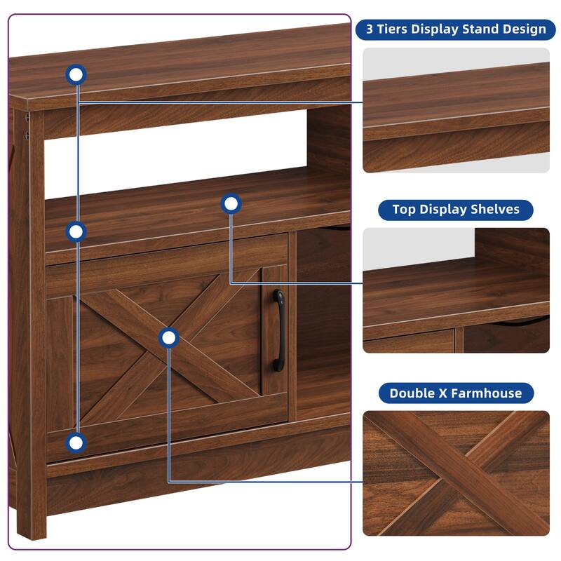 Moasis Farmhouse Barn Door Wood TV Stand with Power Outlet, Entertainment Center with Shelves for TV up to 65"