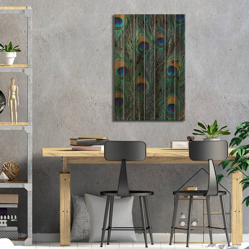 Peacock Feathers In Zoom Print On Wood by Darrell Gulin - Multi-Color