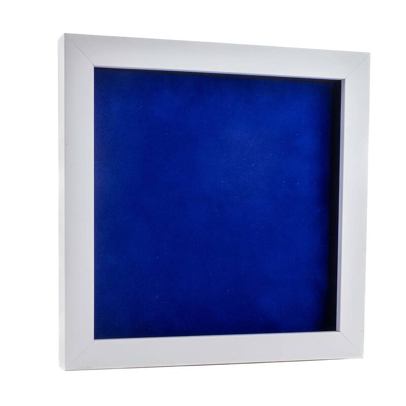 13x13 Shadow Box Frame White Wood | With a 3/4" Usable Display Depth | Includes a Royal Blue Real Suede Texture Acid-Free - Holds 13x13 Photo