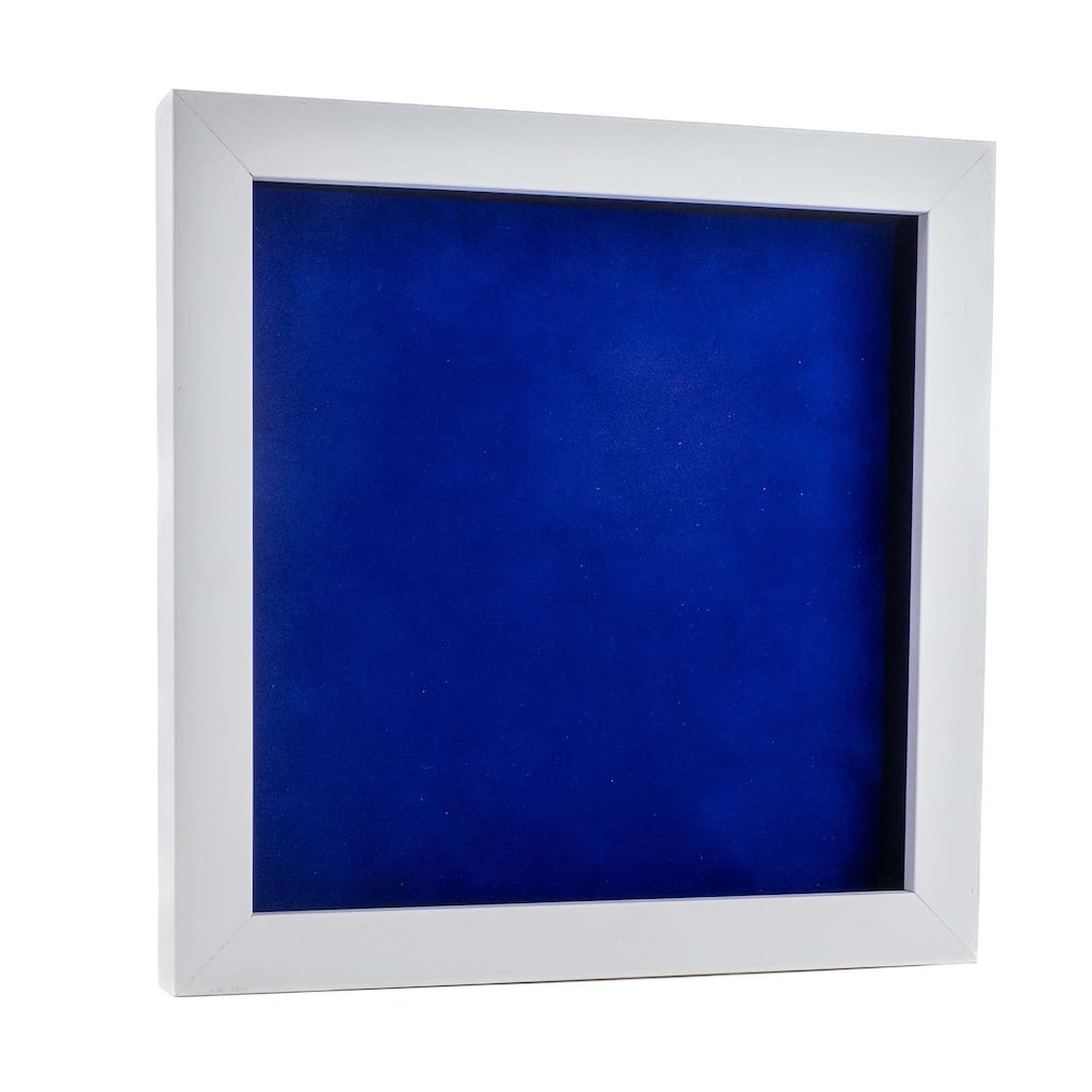4x4 Shadow Box Frame White Wood | With a 3/4" Usable Display Depth | Includes a Royal Blue Real Suede Texture Acid-Free Backing