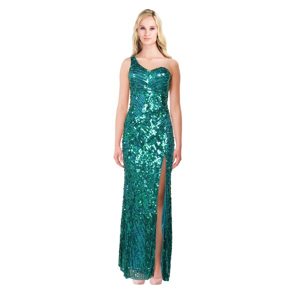 mac duggal sequin slit gown