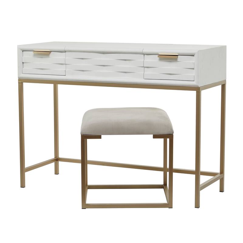 Light Gray Wood Vanity with Stool with Hidden Mirror