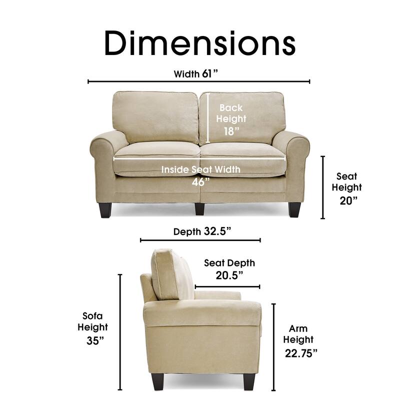 Serta Copenhagen 61" Loveseat for Two People, Pillowed Back Cushions and Rounded Arms, Durable Modern Upholstered Fabric
