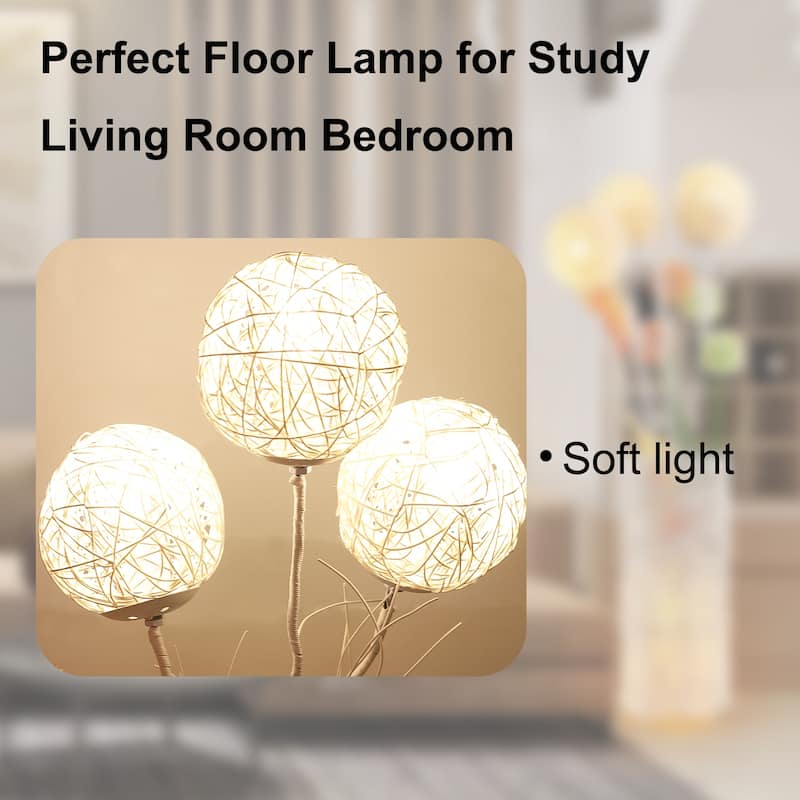 Floor Lamp Pastoral with Hand-Woven Flower Rattan Art Lamp - 8 in. x 8 in.x 43 in.