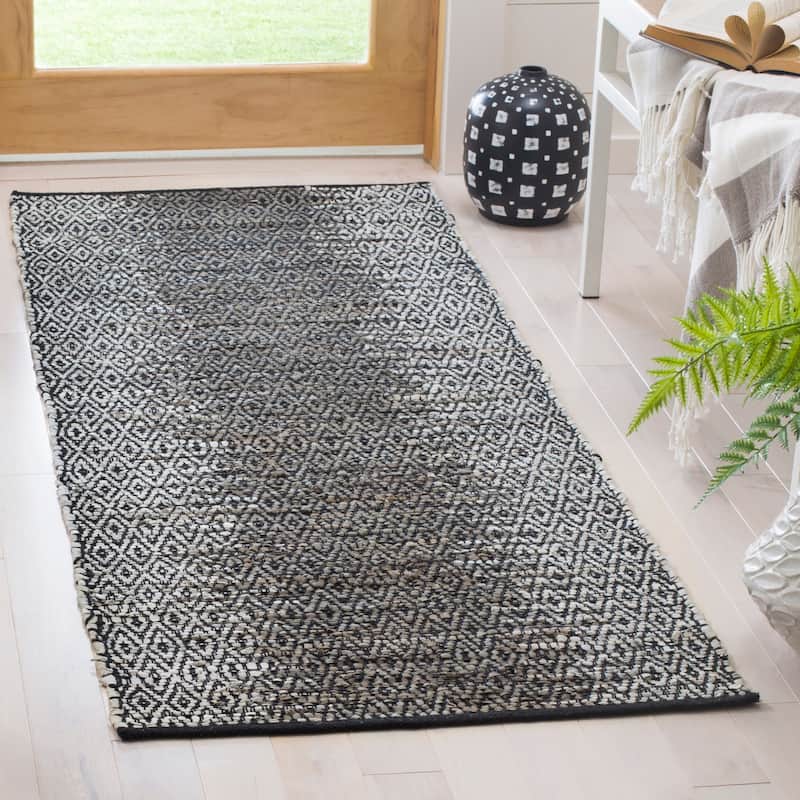 SAFAVIEH Handmade Vintage Boho Leather Caprice Modern Stripe Leather - 2' 3" x 9' - Light Grey/Grey - Runner