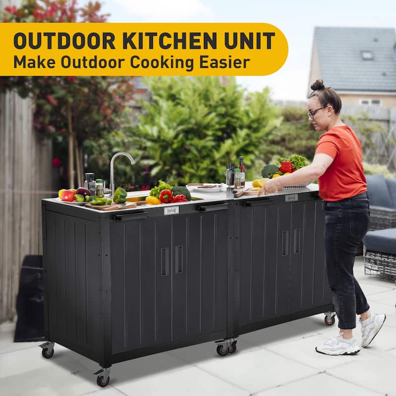 Feasto KT2435C 304 Stainless Steel Table Food Prep Grill Cart Table with Storage Cabinet