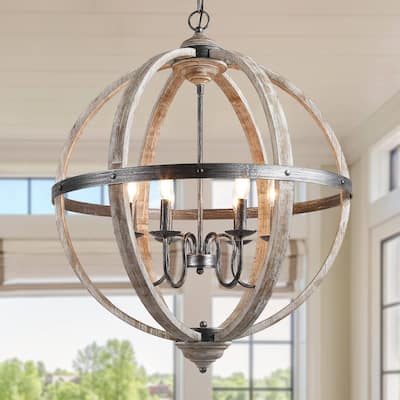 The Gray Barn Farmhouse Wood Chandelier Orb Pendant for Dining Room - D27.2" x H94.5"