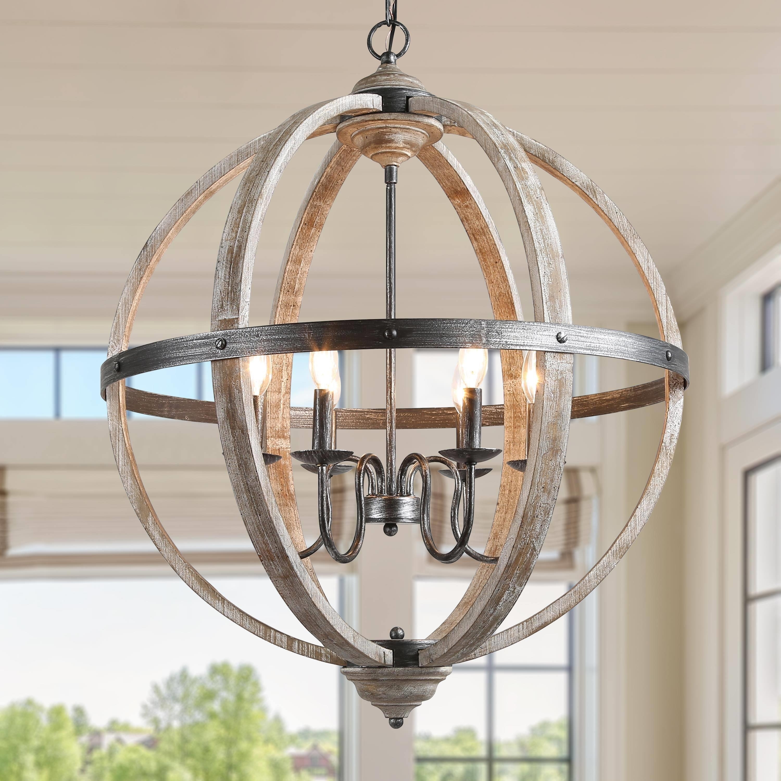 The Gray Barn Farmhouse Wood Chandelier Orb Pendant for Dining Room - D27.2" x H94.5"