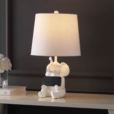 Laken 21" Modern Shabby Chic Resin/Iron Happy Elephant LED Kids' Table Lamp with Phone Stand, by JONATHAN Y