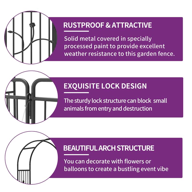 Garden Arch with Gate, Metal Garden Arbor for Climbing Plants Outdoor, Black Garden Archway for Lawn,Wedding Arches for Ceremony