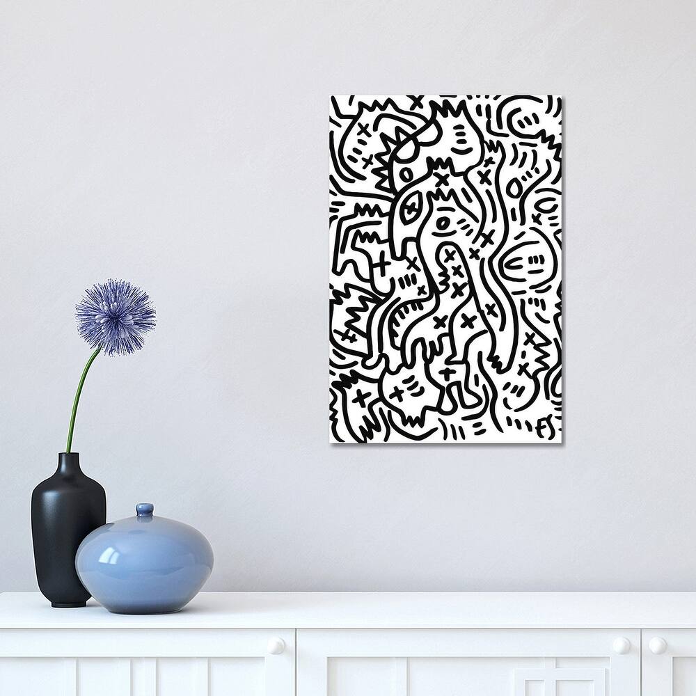 iCanvas "Black And White Graffiti Creatures" by Emmanuel Signorino Canvas Print