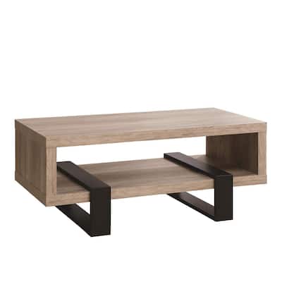 Modern Driftwood Open Shelf Coffee Table, Grey and Brown - 19.25 H x 47.25 W x 23.5 L Inches
