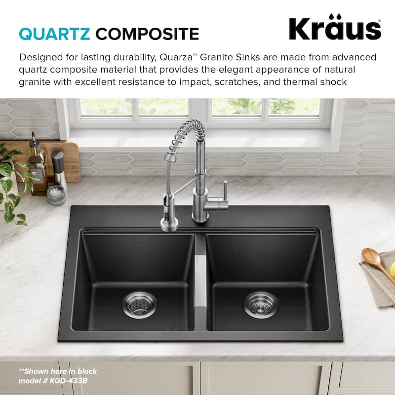 KRAUS Granite 33 inch 2-Bowl Undermount Drop-in Kitchen Sink