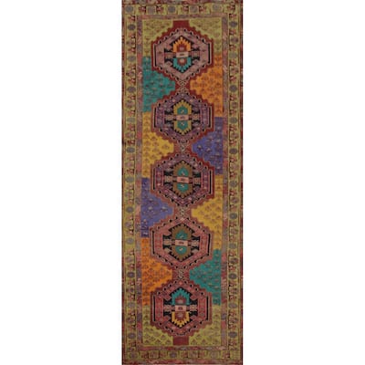 Hand Knotted Oriental 100% Wool Carpet Traditional Tribal Multi-Colored Ardebil Runner Rug - 10' 5'' X 3' 4''