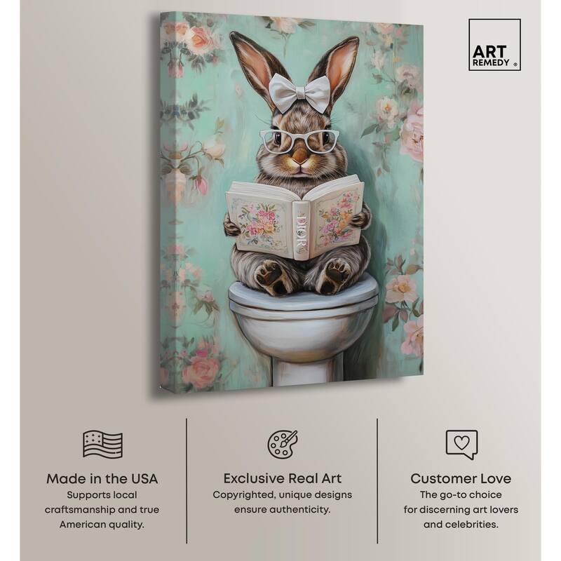 Petite Floral Toilet Bunny Canvas by Art Remedy, Gallery Wrapped